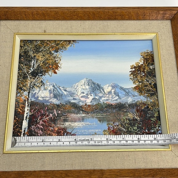Vintage Oil on Canvas Painting Mountains Lake Scene Signed by Artist - Picture 8 of 13